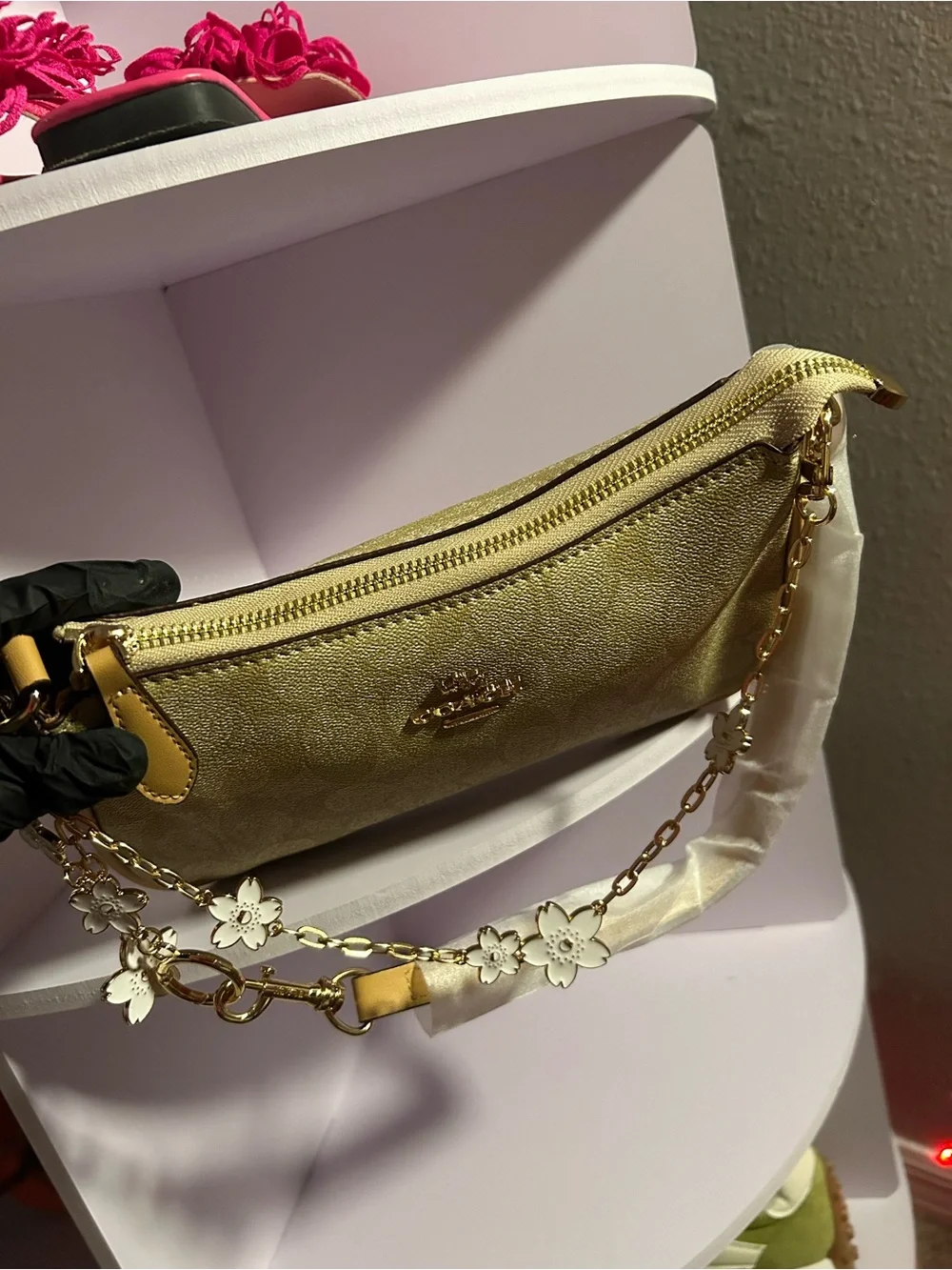 Coach Yellow Floral-Charm Mini Shoulder Bag